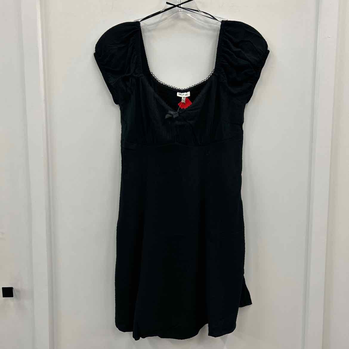 Self Esteem Juniors Textured Smocked-Back Empire-Waist Dress - Black