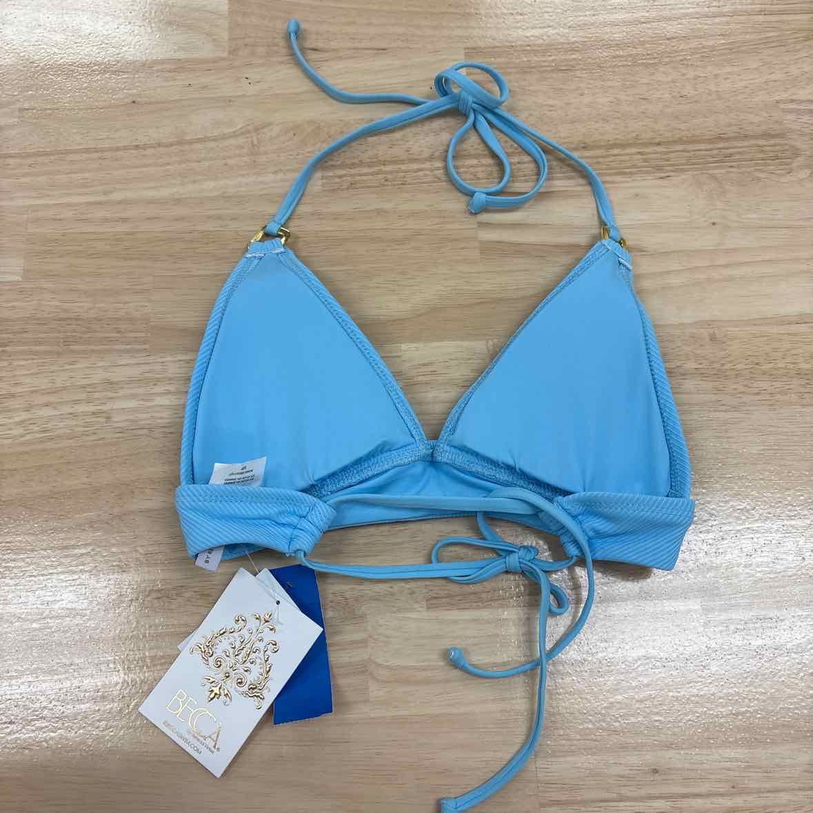 becca Size S Modern Edge Textured Rib Halter Bikini Top