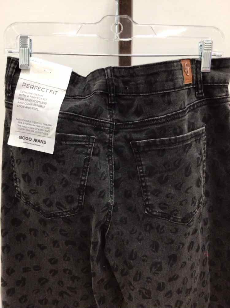 Gogo Jeans Size 11 Tonal Leopard-Print Wide-Leg Jeans - Black