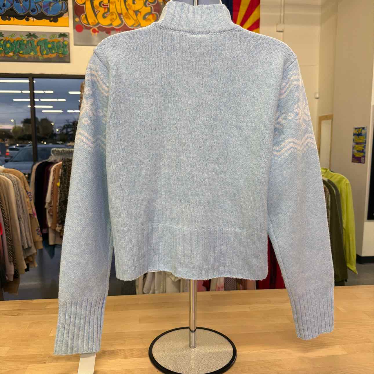 Planet Heart Juniors Fair Isle Zip-Front Sweater XL - Nantucket Breeze