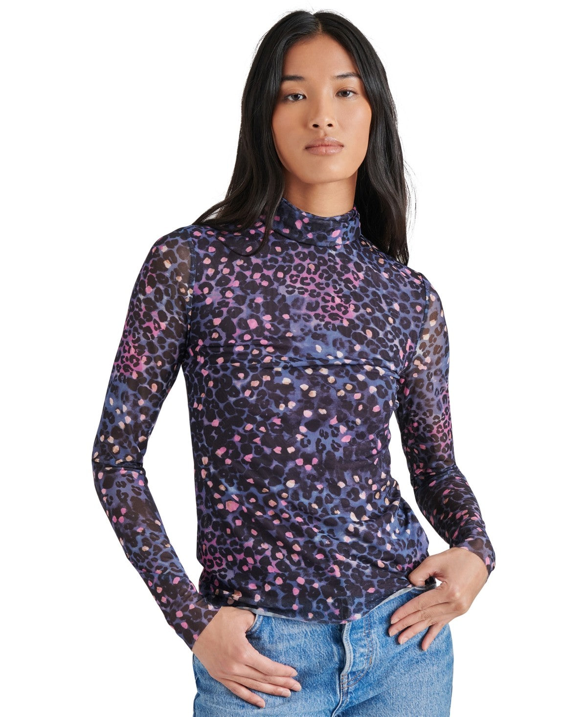 Steve Madden Size XS Fiona Mesh Turtleneck Top