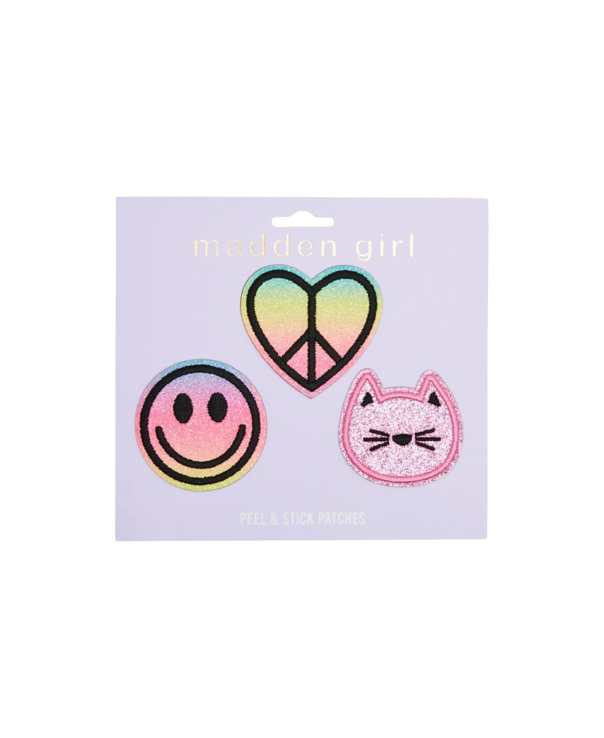 Madden Girl Peel & Stick Multi Icon Patch - Rainbow Smiley, Peace Heart, Cat