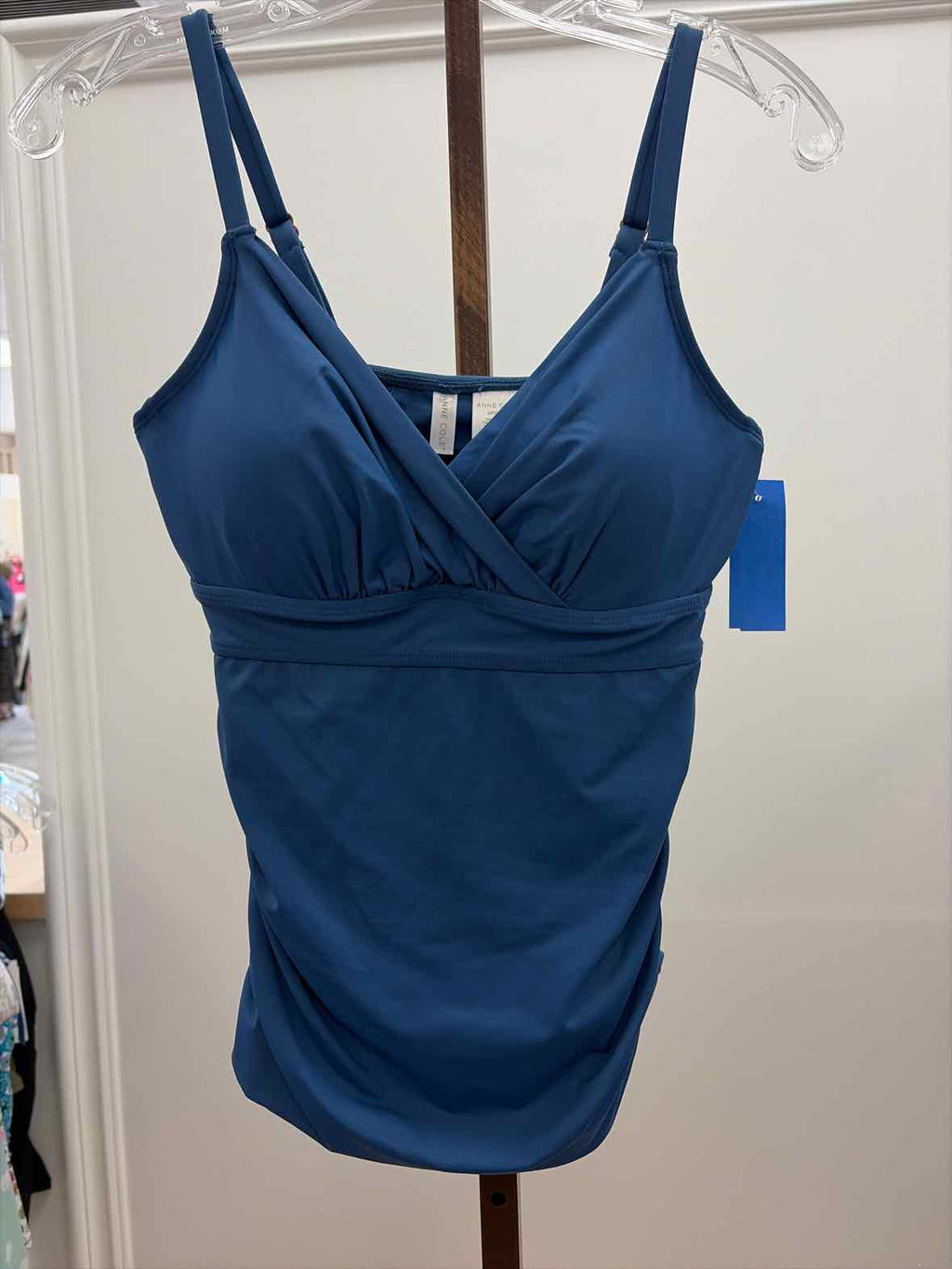 Anne Cole Size 32DD/34D Surplice Underwire Tankini Top - Slate Blue