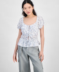 hippie rose Size S Shirred Tie-Front Peasant Top