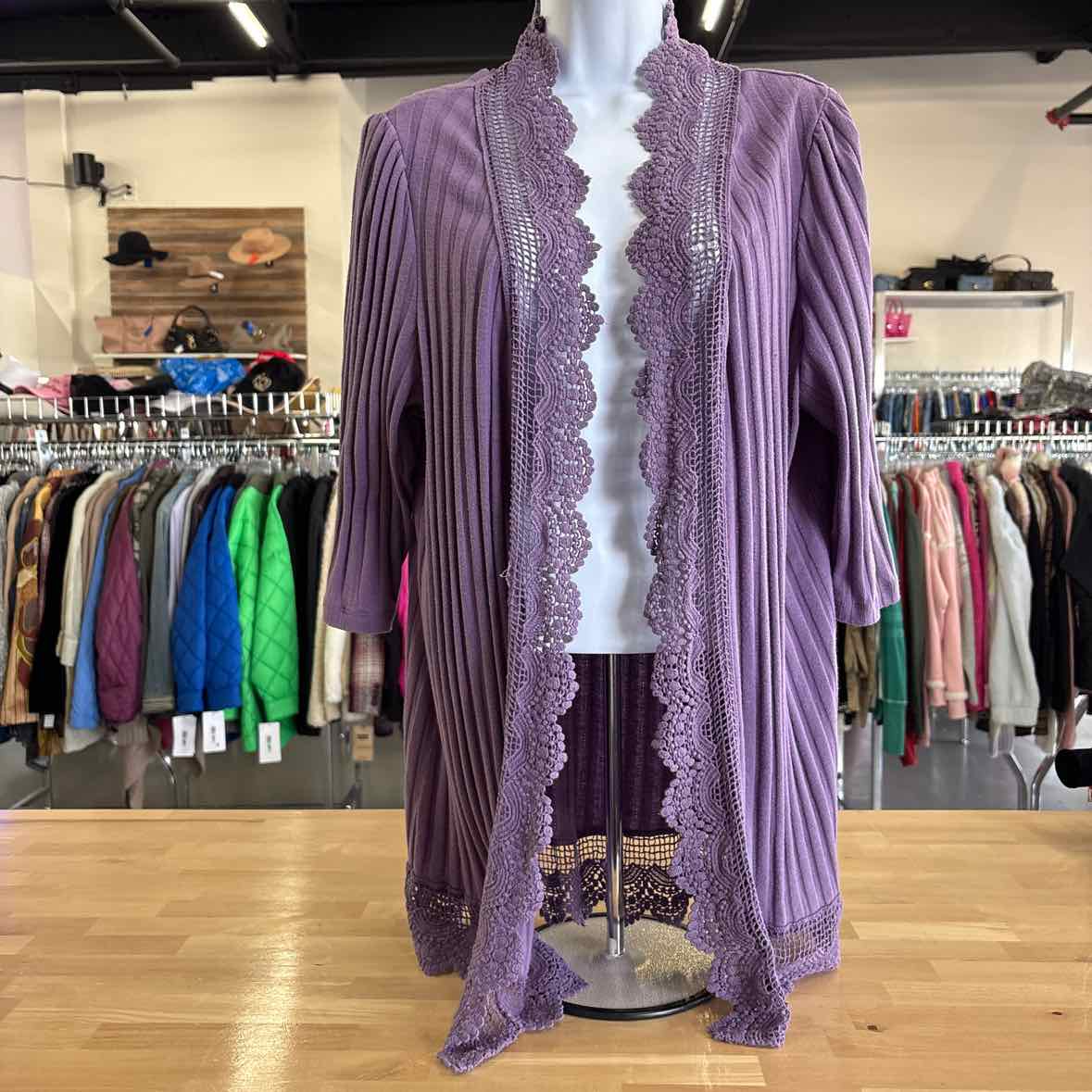 Roamans Size L Purple Cardigan