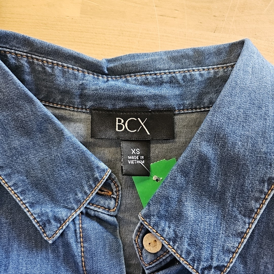 Bcx Juniors' Denim Cropped Utility Shirt - Denim