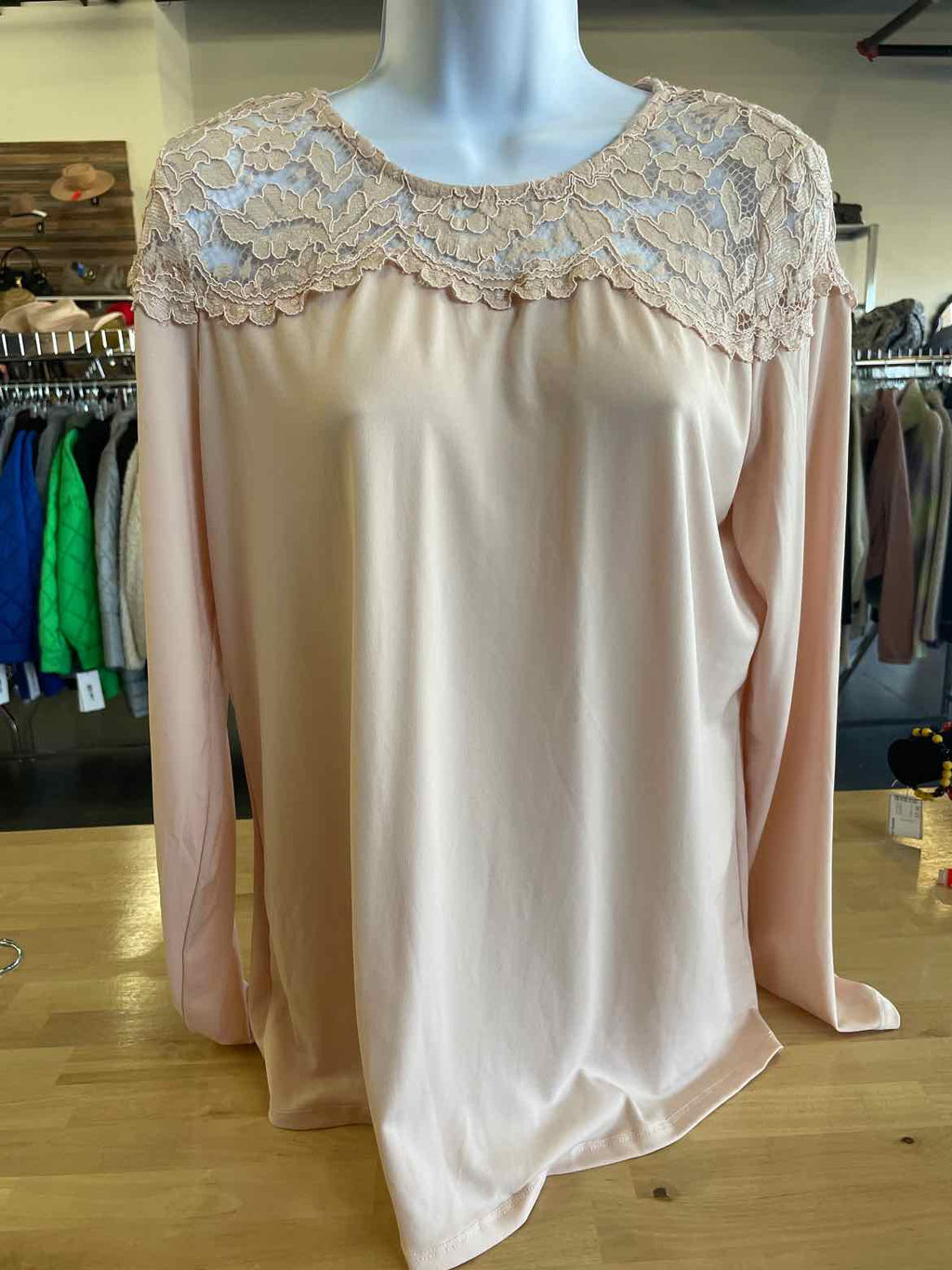 Carmen Size L Pink Lace Long Sleeve