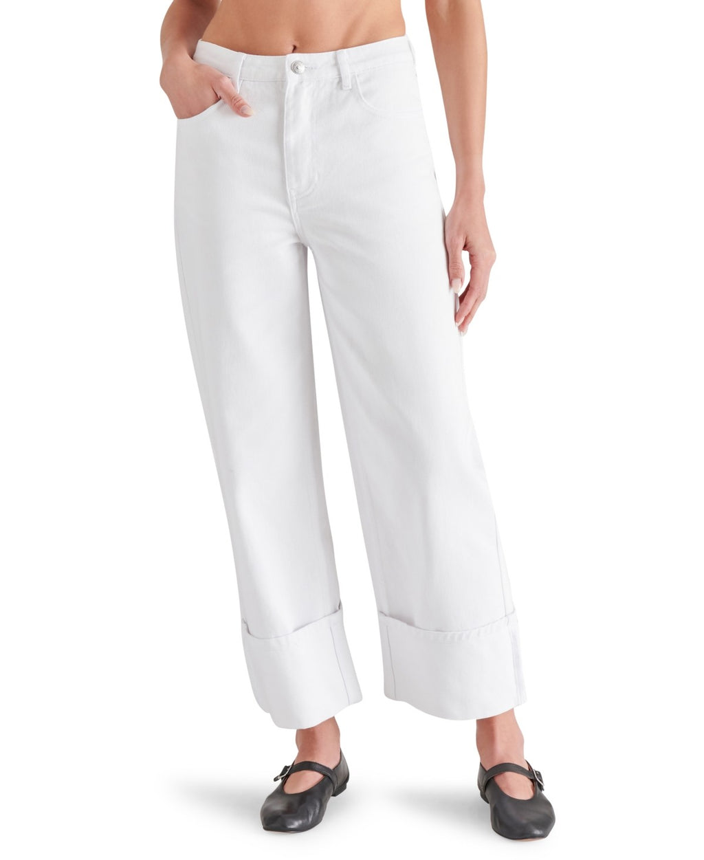 Steve Madden Size 24 Noeli Wide-Leg Cuffed Jeans - White