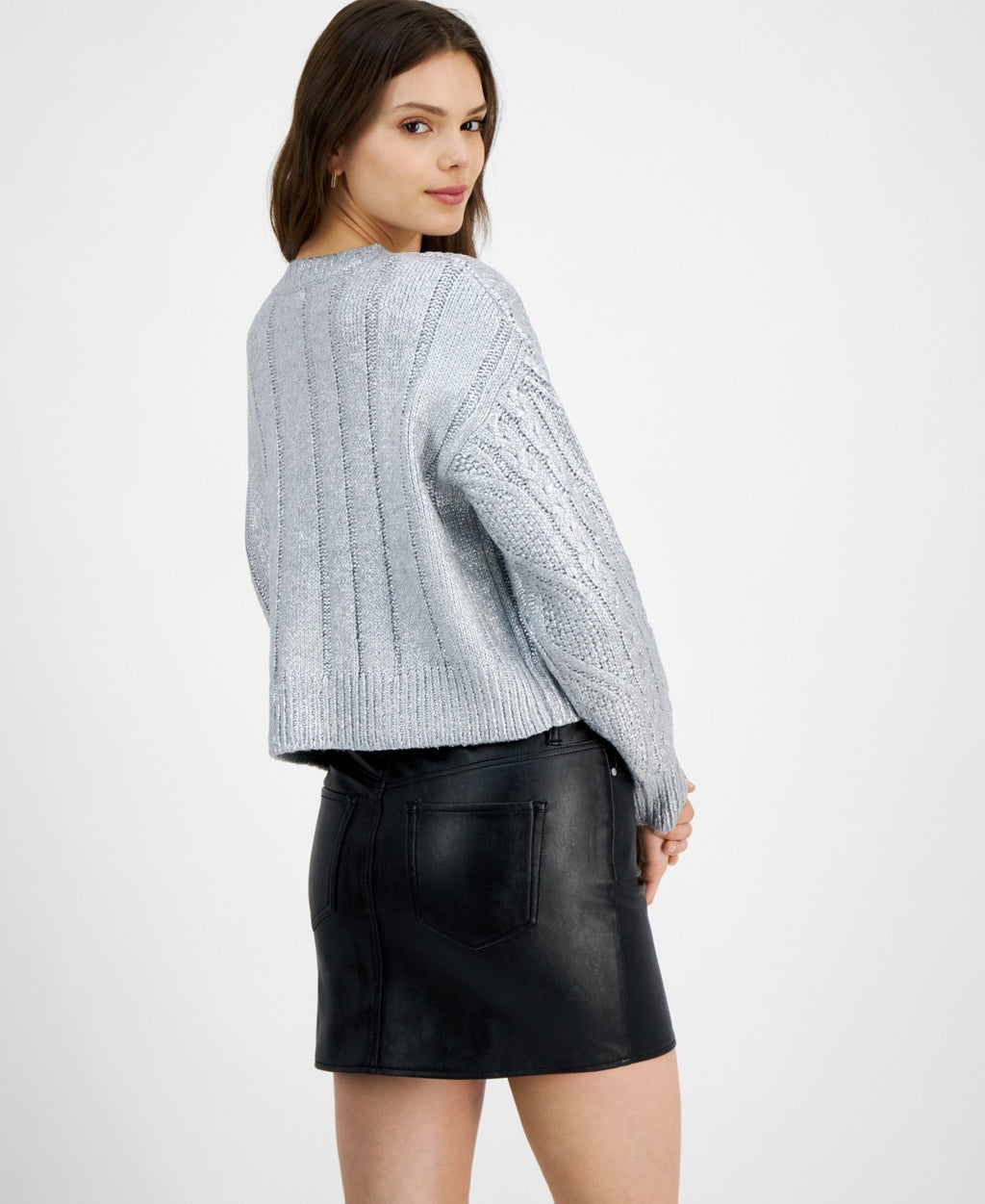 Hooked up by Iot Juniors' Shine Cable-Knit Crewneck Sweater