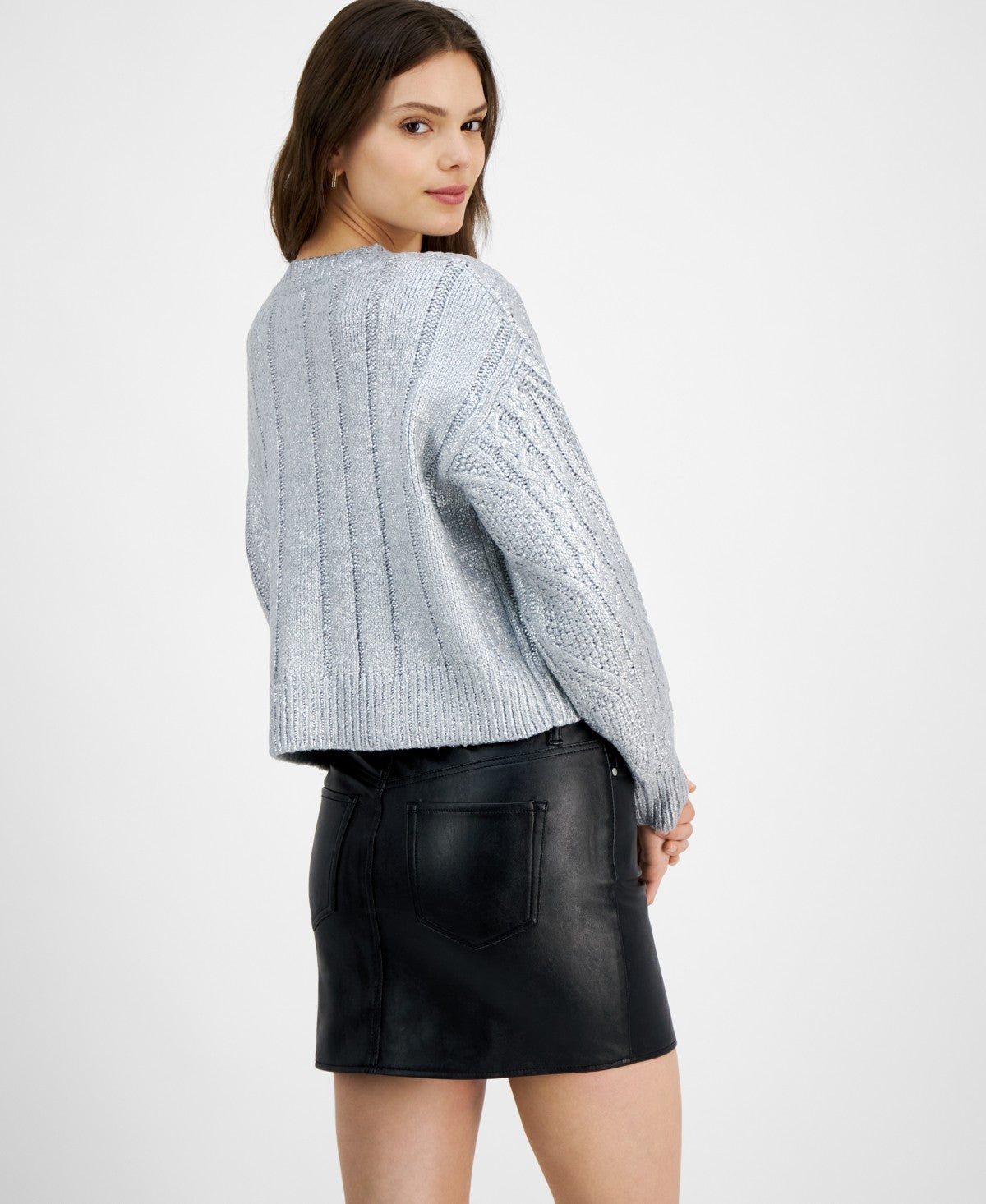 Hooked up by Iot Juniors' Shine Cable-Knit Crewneck Sweater