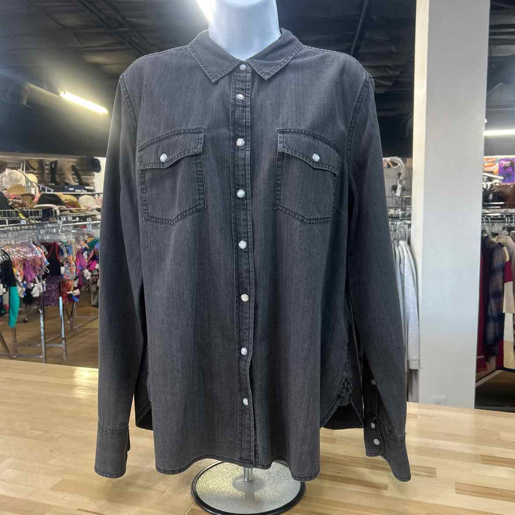 J Crew Size 16 Gray & Beige Denim Preloved Button Down LS