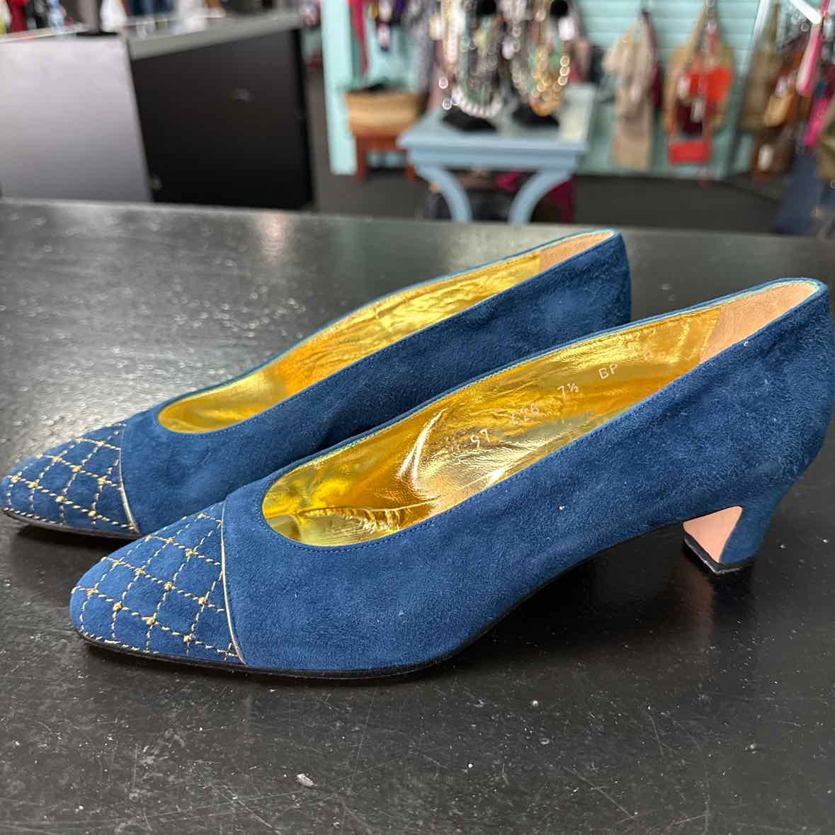 St. John Size 7.5 Blue Suede New Heels