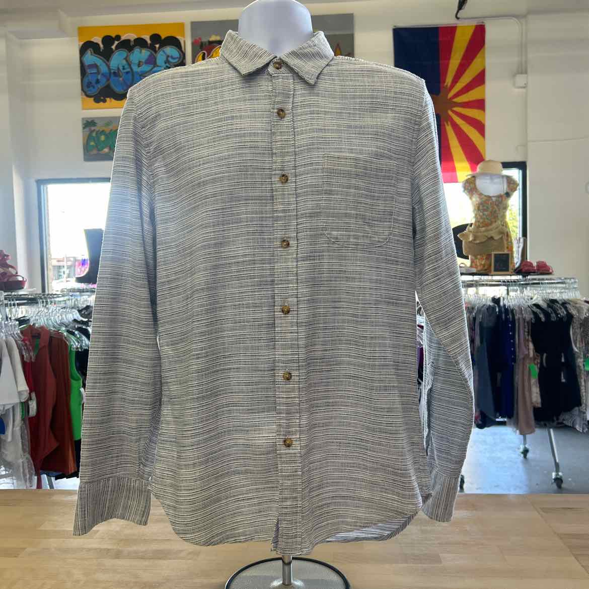 J Crew Size M white black blue Preloved MENS Button Down Shirt
