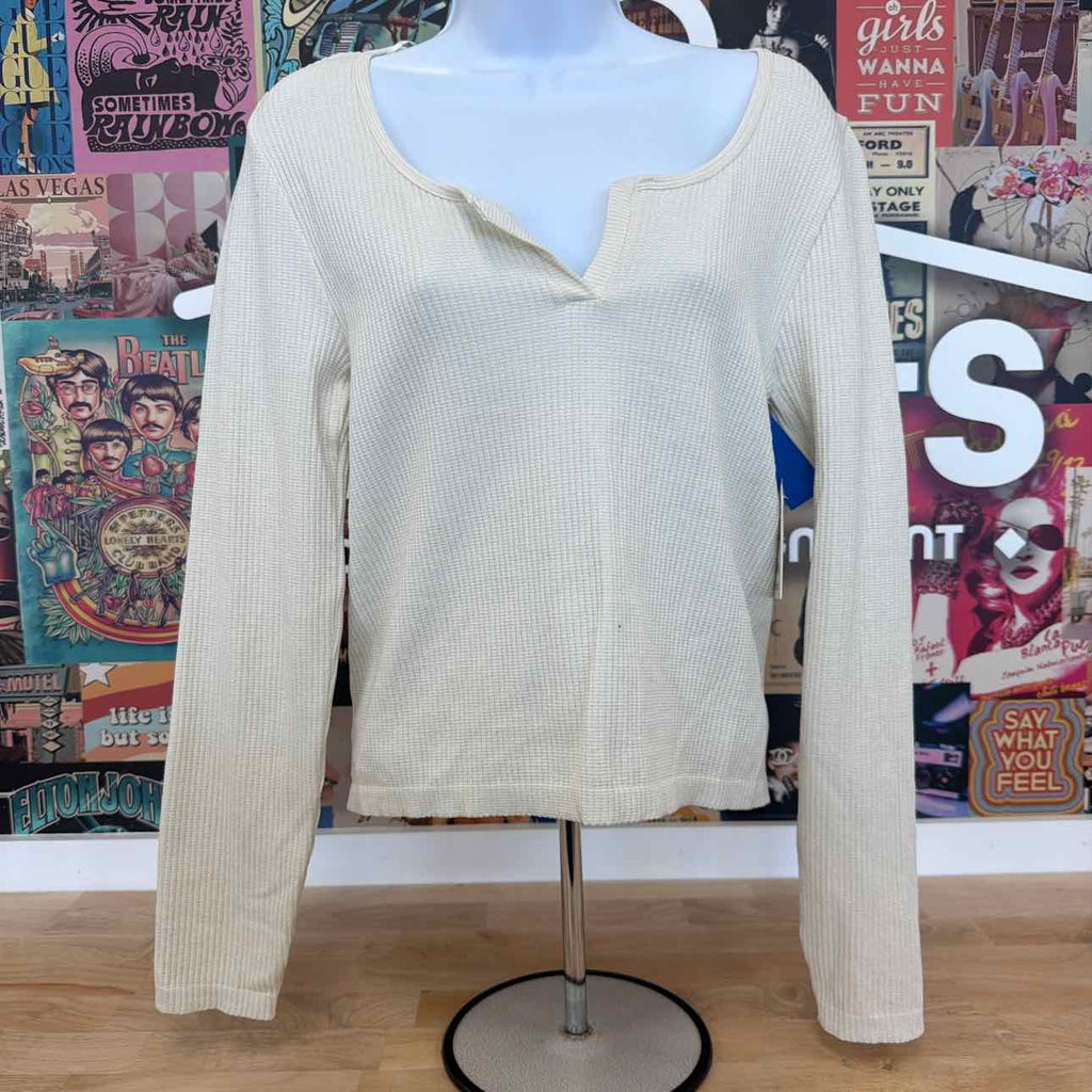 hippie rose Size XL Notched Neck Glitter Ribbed Long Sleeve - Winter White