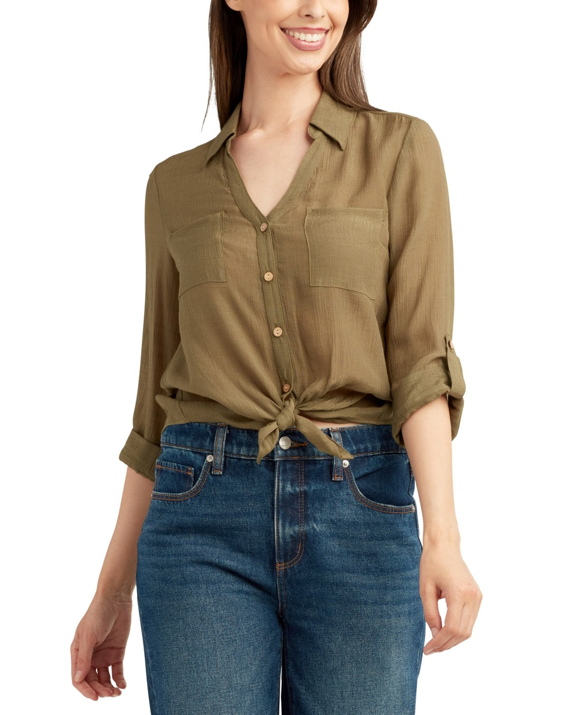 BCX Size XS Tie-Hem Gauzy Shirt