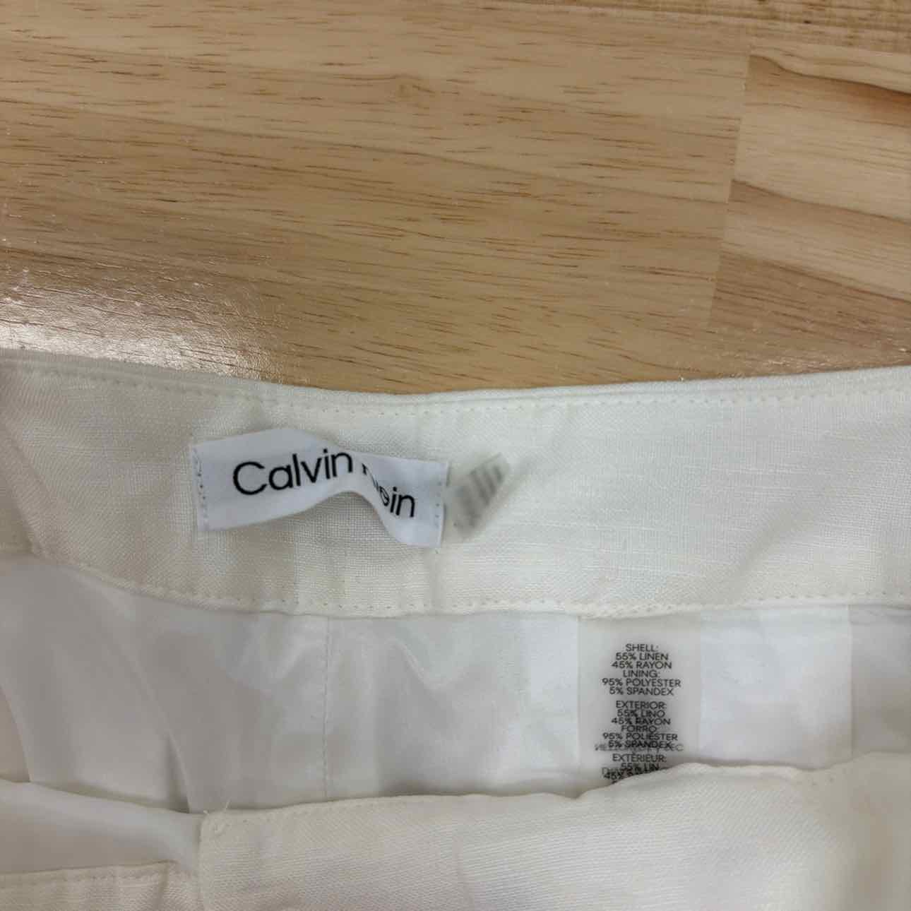 Calvin Klein Size 4P Linen-Blend Mid Rise Slim-Leg Pants