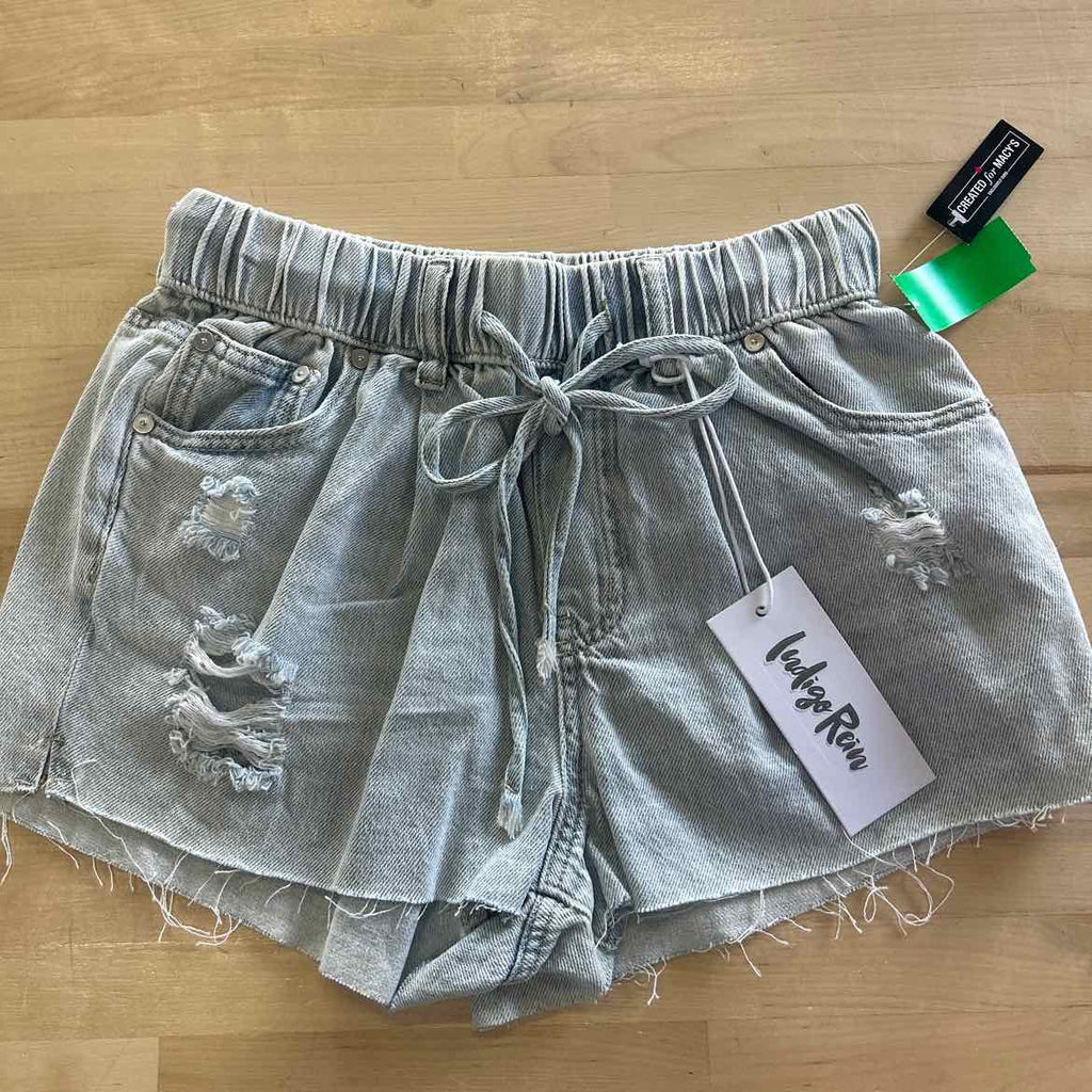 Indigo Rein Juniors' Distressed Drawstring Denim Shorts - Light Wash - 1