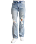 Madden Girl Juniors' Super High Rise Distressed 90s Wide Leg Jeans - Light Wash