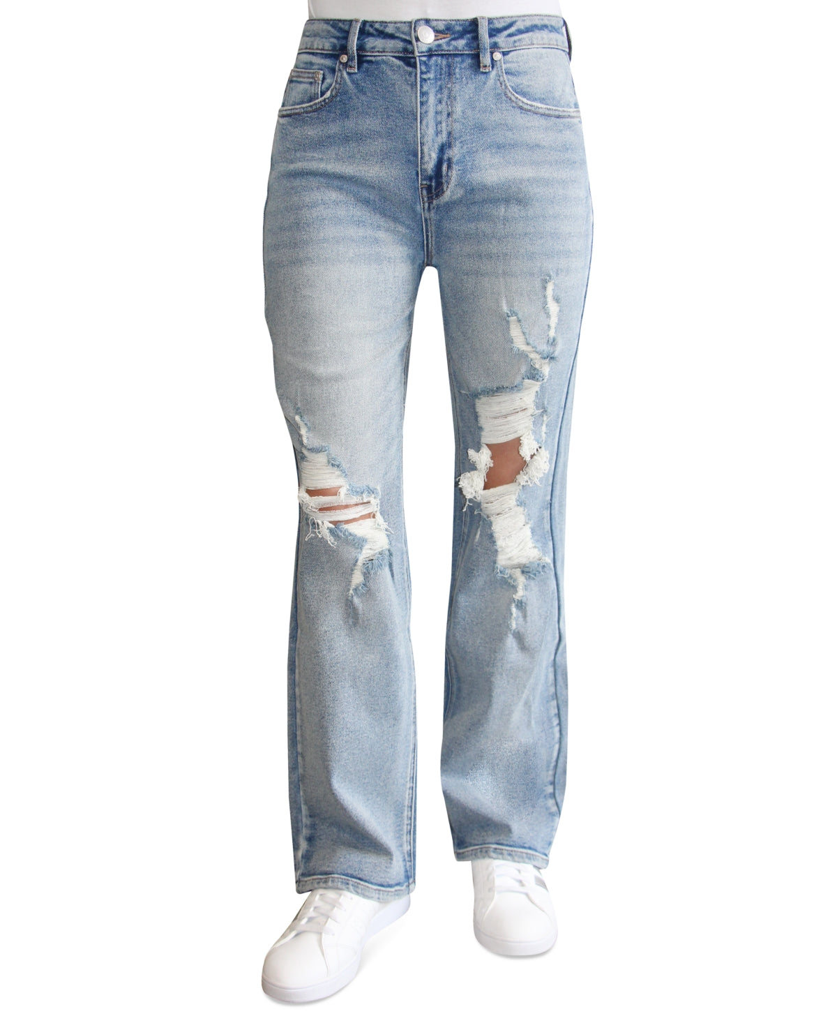 Madden Girl Juniors' Super High Rise Distressed 90s Wide Leg Jeans - Light Wash