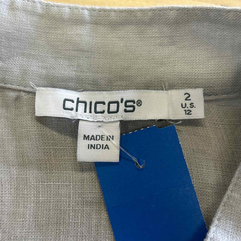 Chico's Size 2 Gray Preloved Blouse LS