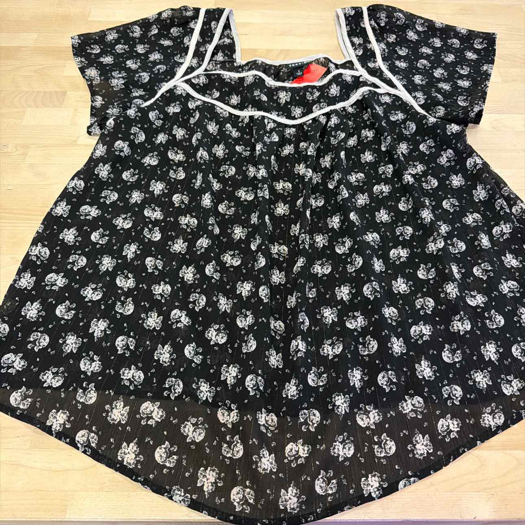 Torrid Size 1 Black & Beige Used Short Sleeve Blouse