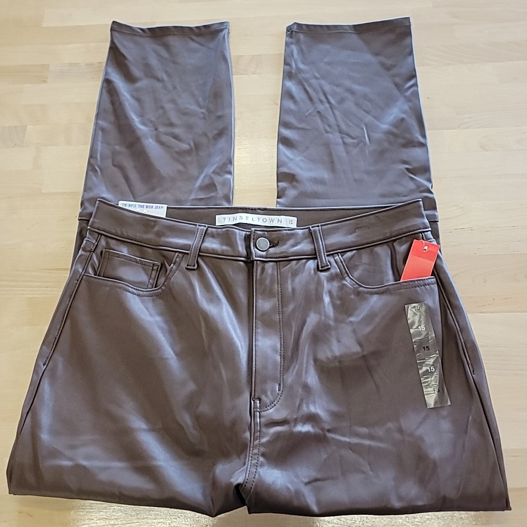 tinceltown Size 15 Brown Faux Leather Hi-Rise Mom Jean Pants NWT