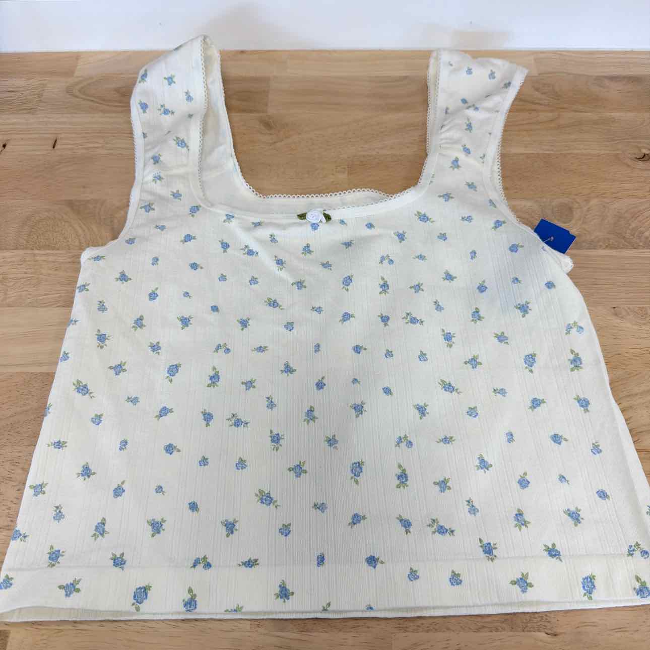 hippie rose Size L Pointelle Ditsy Print Seamless Tank - White Ditsy
