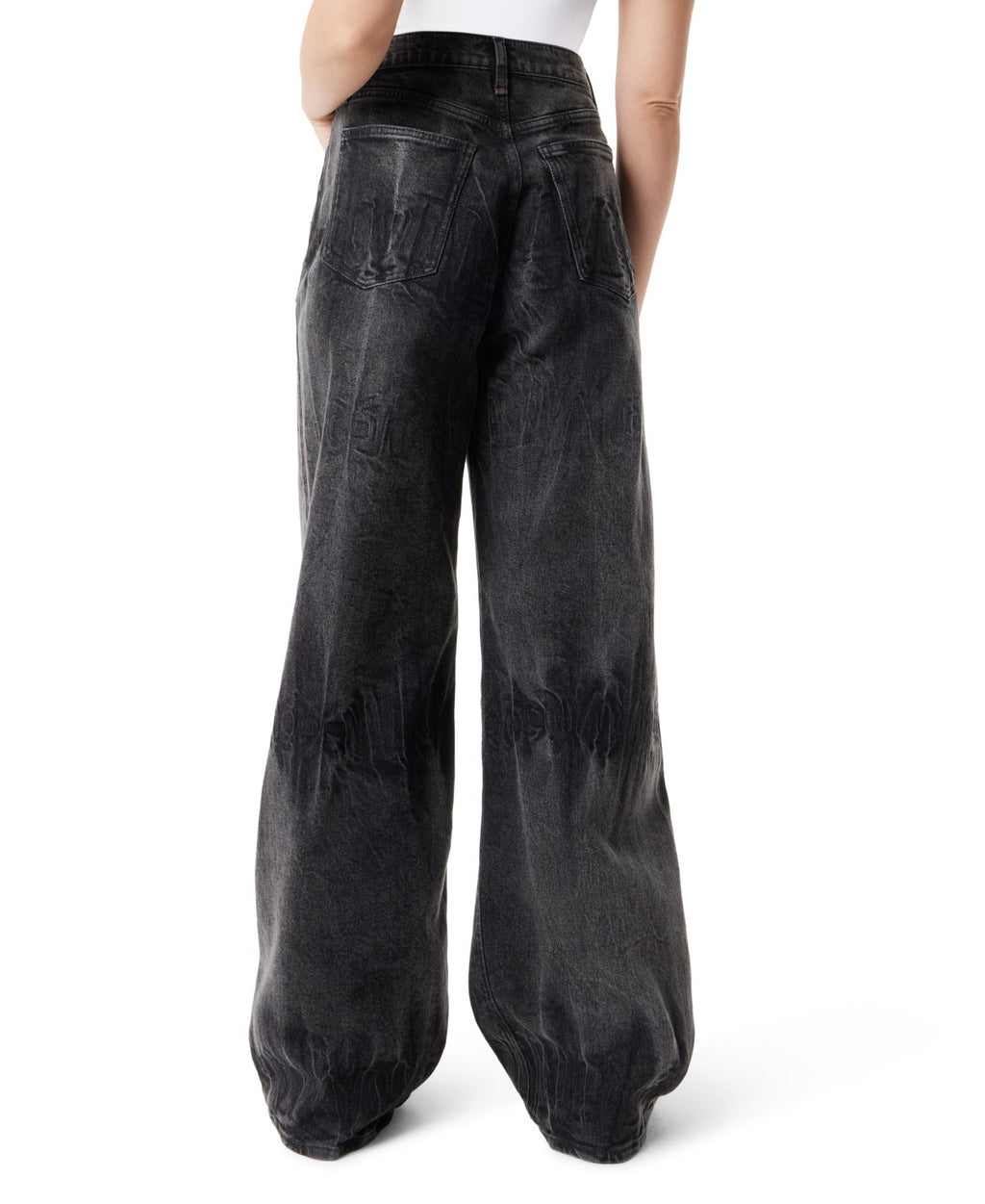 Frayed Size 28 Wide-Leg High Waist Seamed Jeans