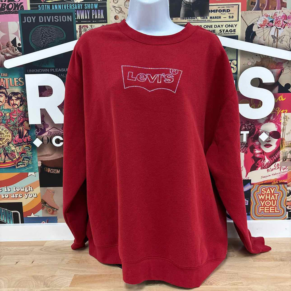 Levi's Size 1X Plus Size Everyday Crewneck Sweatshirt - Rhinestone Rythmic Red