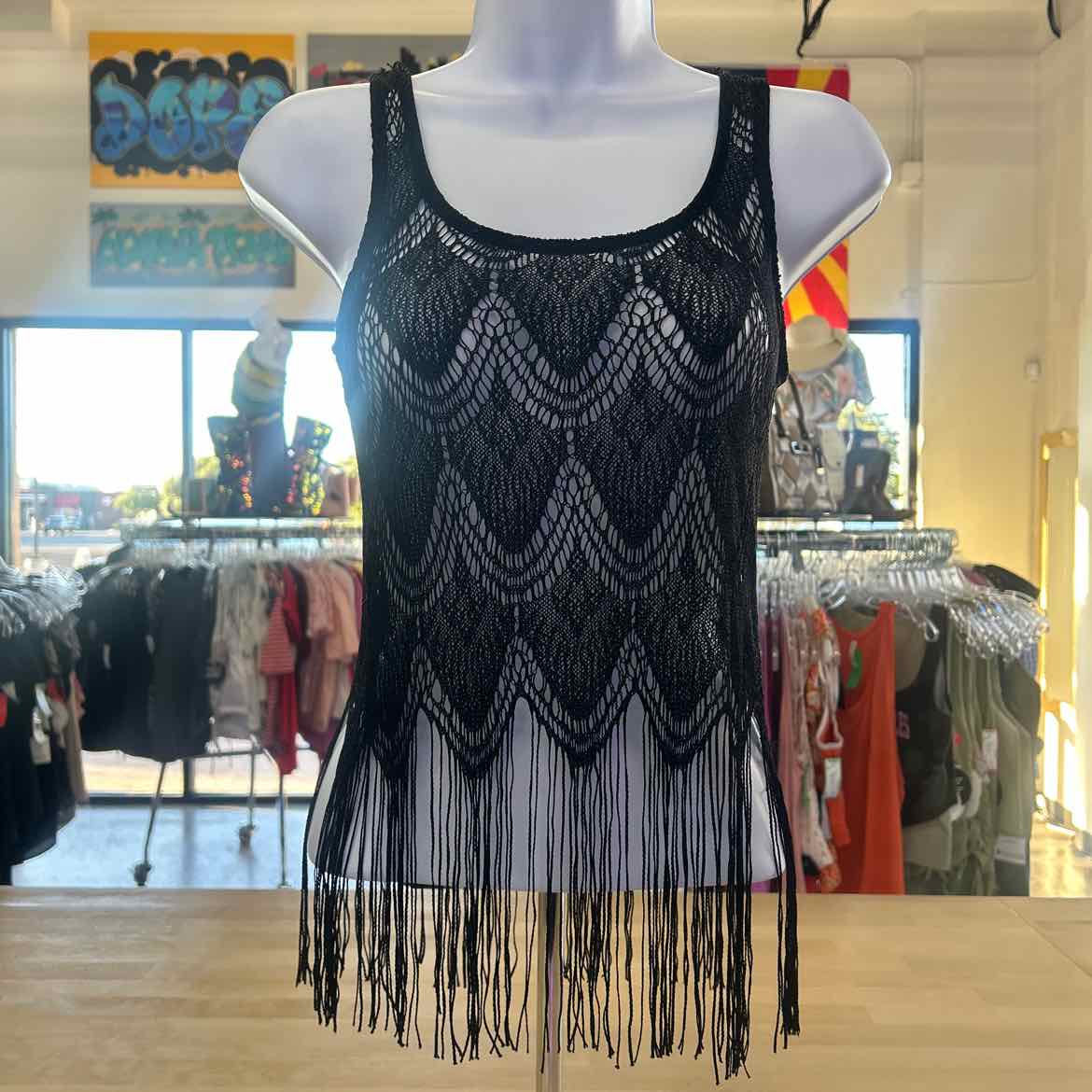 Full Tilt Size M Black Mesh Preloved Coverup