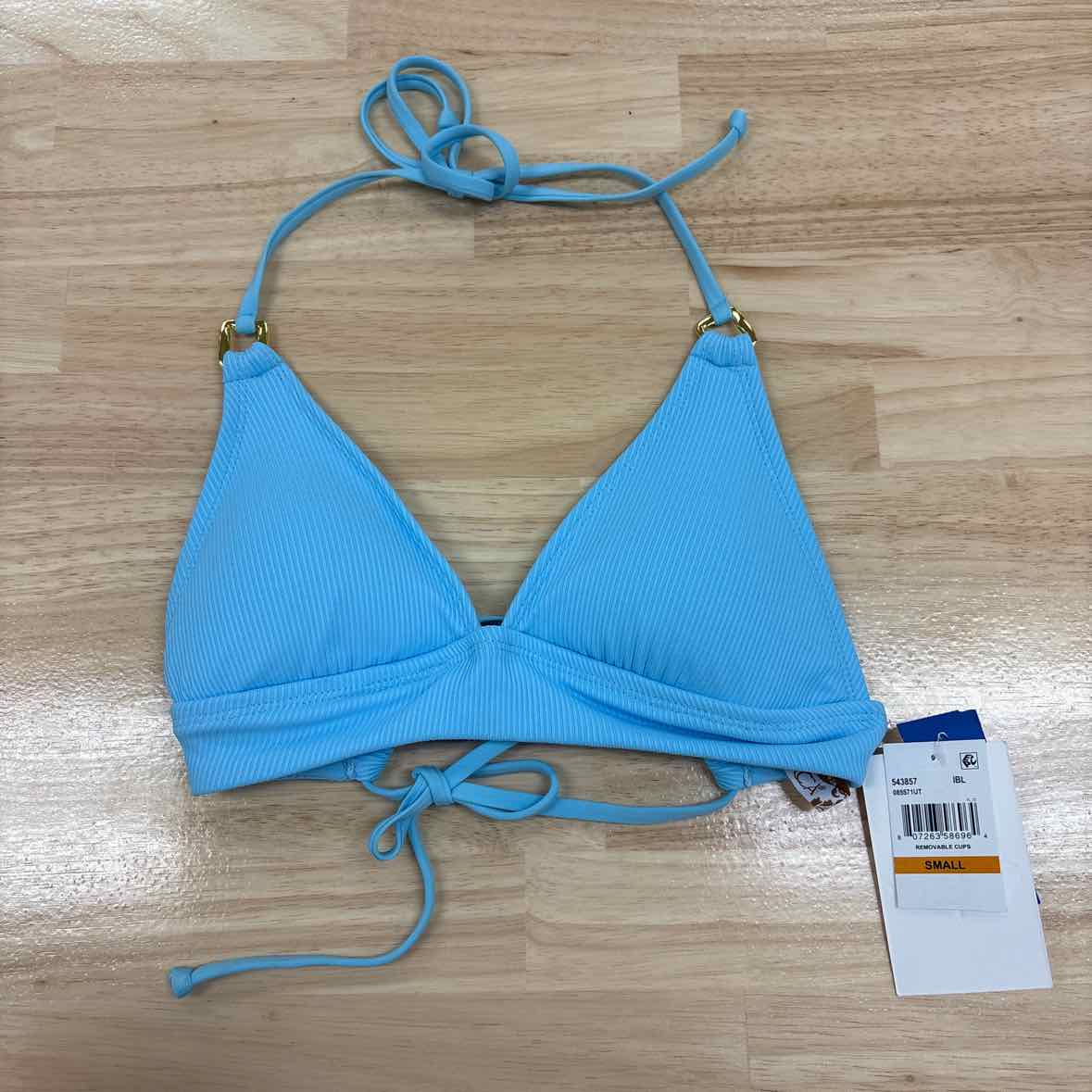 becca Size S Modern Edge Textured Rib Halter Bikini Top