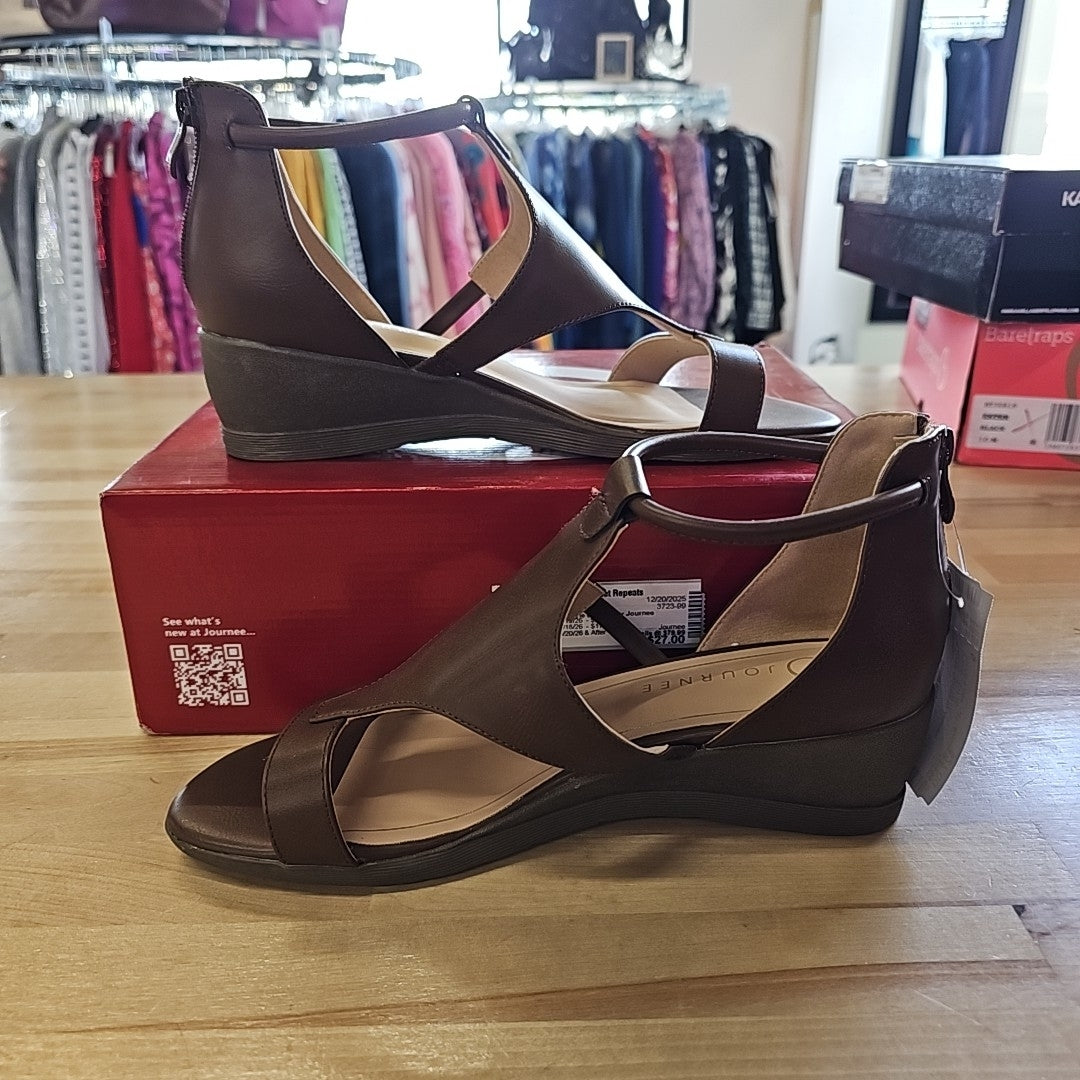 Journee Shoe Size 9 Brown Trayle Wedge Sandals NWT