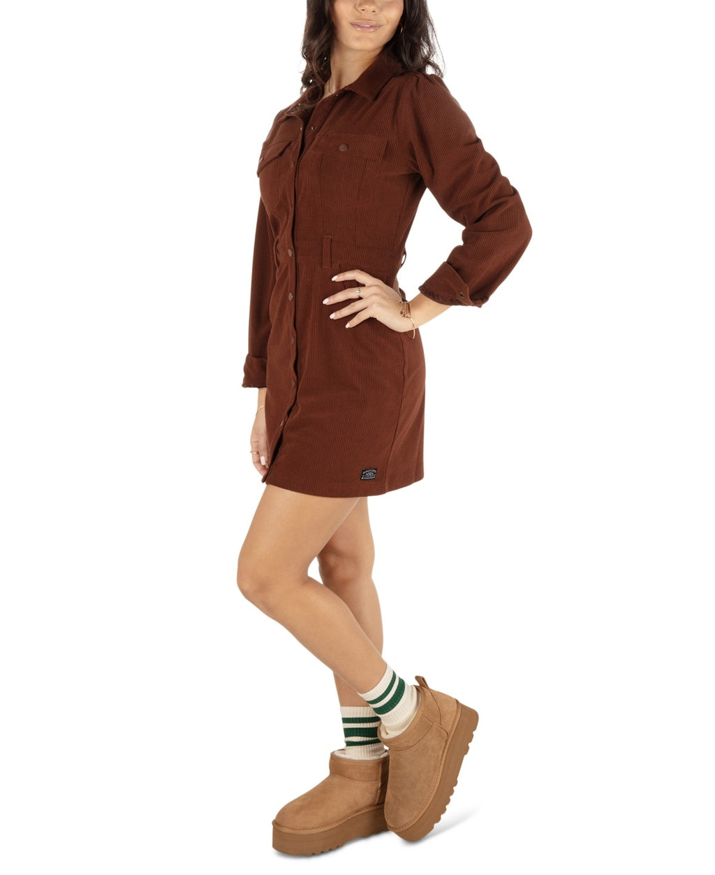 Hurley Juniors' Holland Long-Sleeve Mini Dress - Cocoa