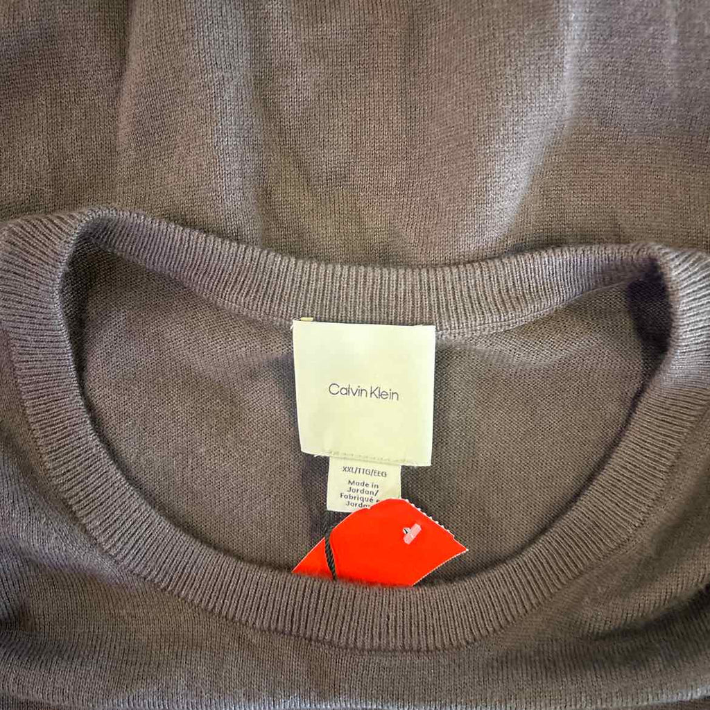 Calvin Klein Men's Extra Fine Merino Wool Blend Sweater - Raisin - XXL