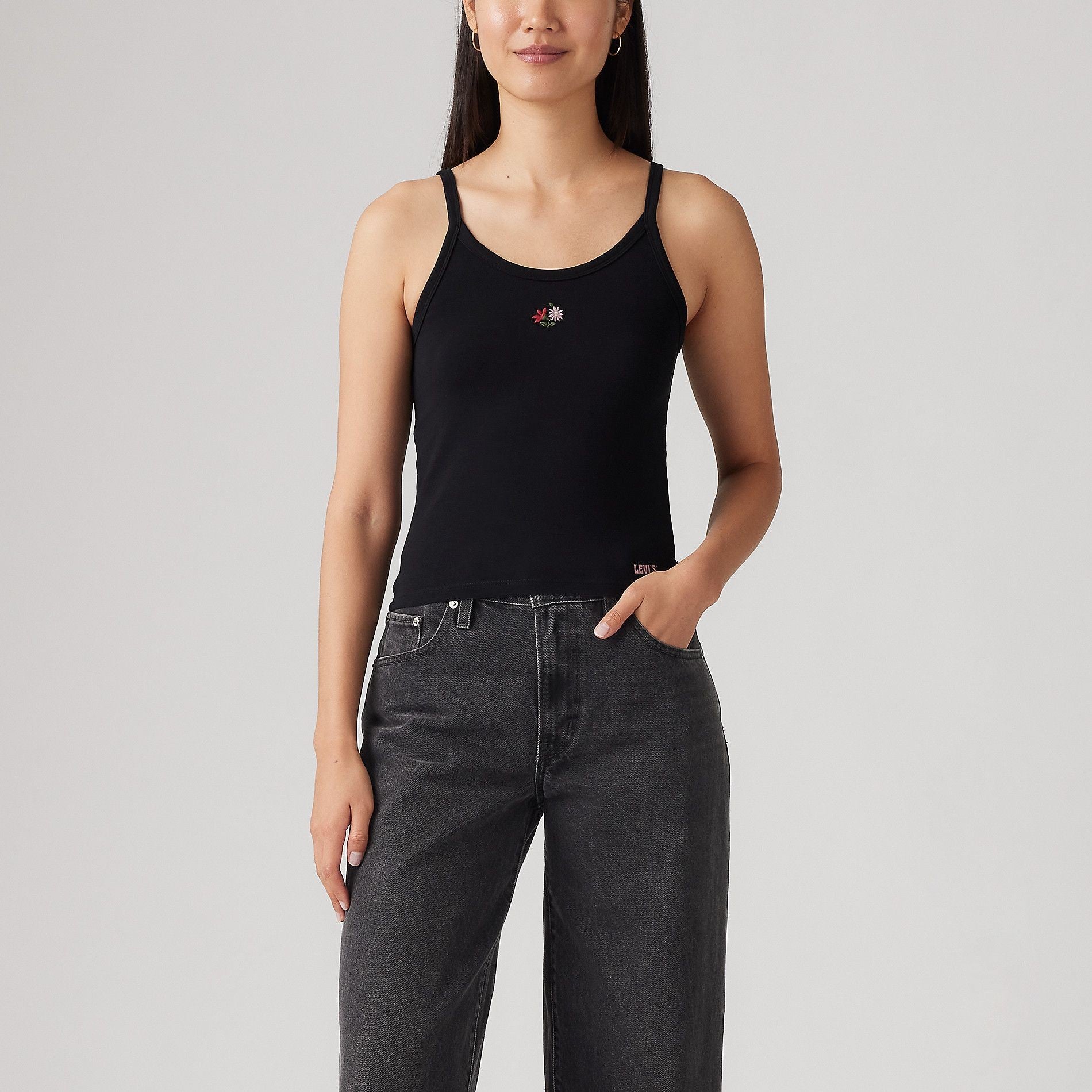 Levi's Size M Tank Mini Flower Embroidery Anthracite