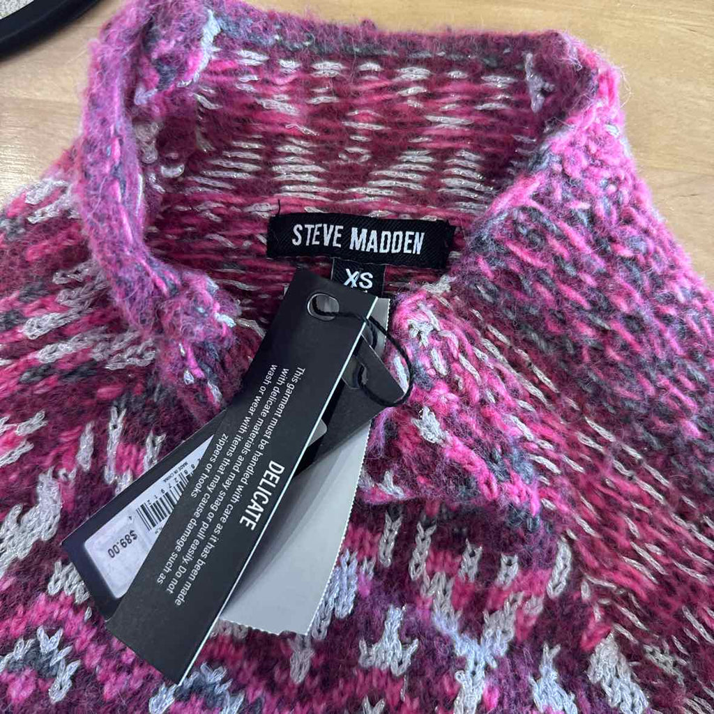 Steve Madden Women's Indie Fair Isle Mock-Neck Sweater - Fuschia