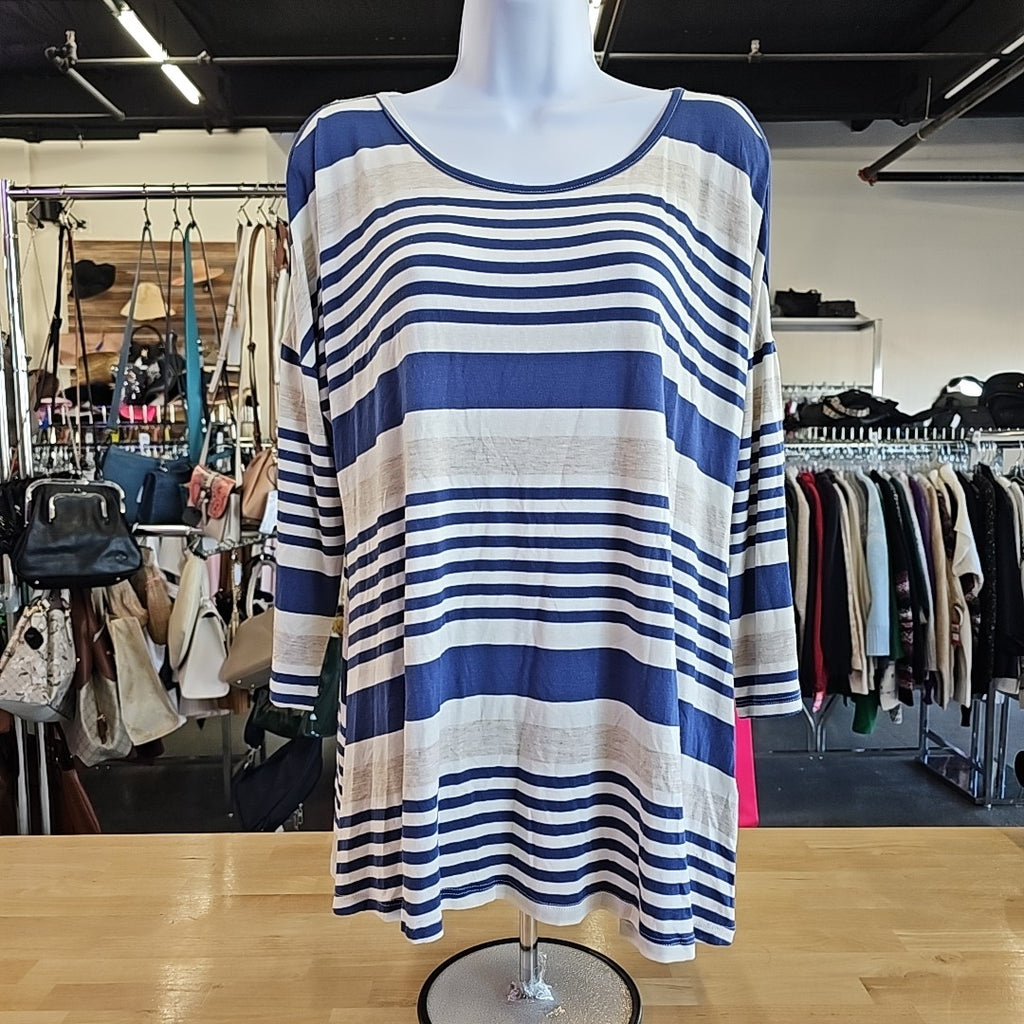 Ava James Size L Blue White Blouse