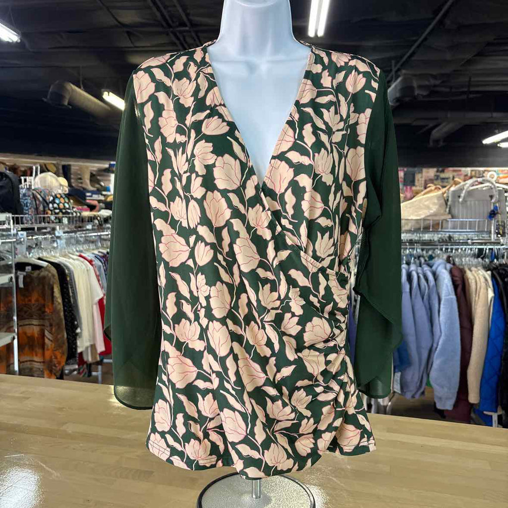 Grace Karin Size L Green/Peach Blouse LS