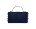 Nina Cultivated Pearl Dangle Crystal Embellished Minaudiere Clutch - Navy