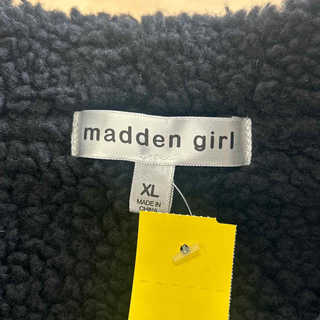 Madden Girl Juniors' Faux-Shearling Moto Vest - Black XL