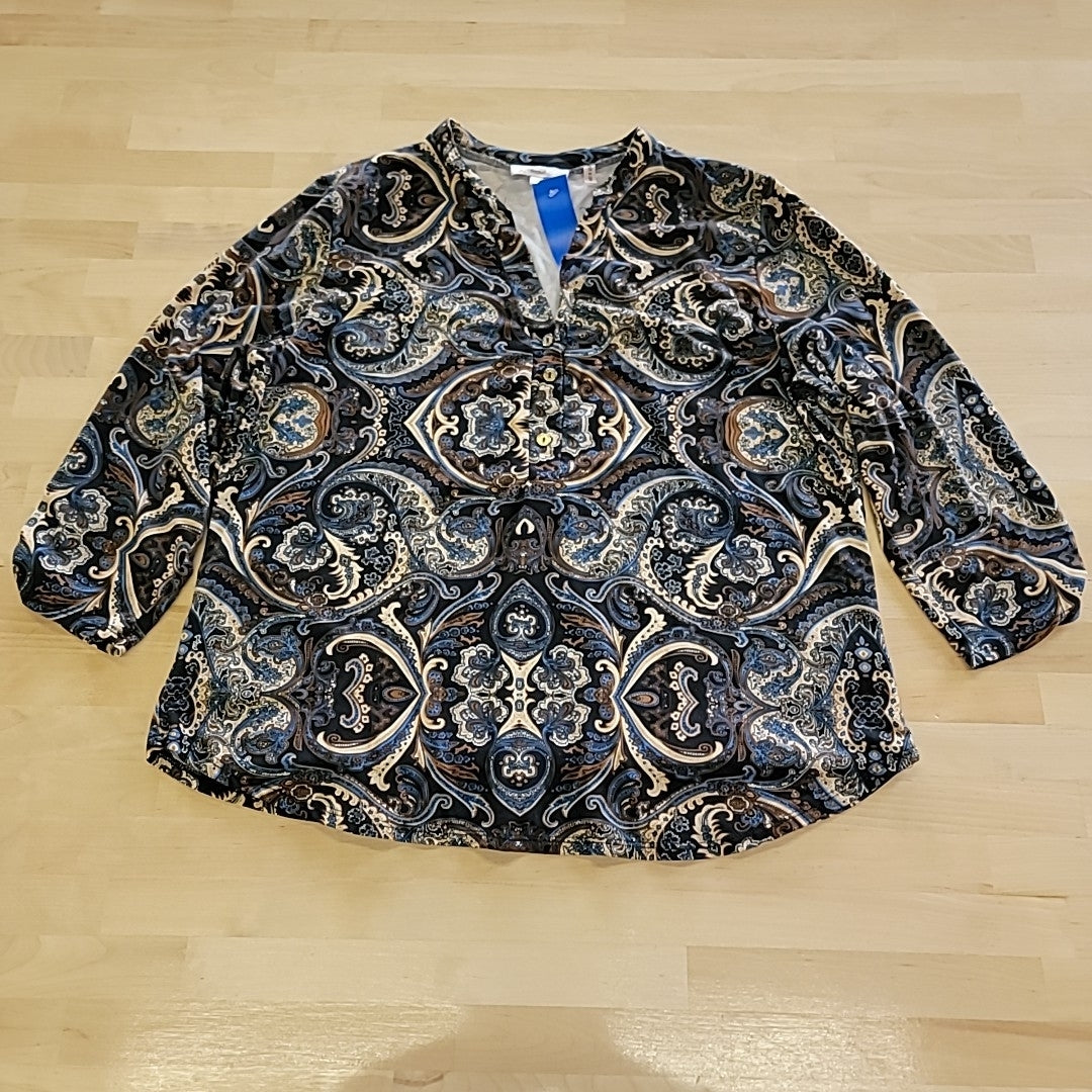 Claudia Richard Size PL Brown & Blue Long Sleeve