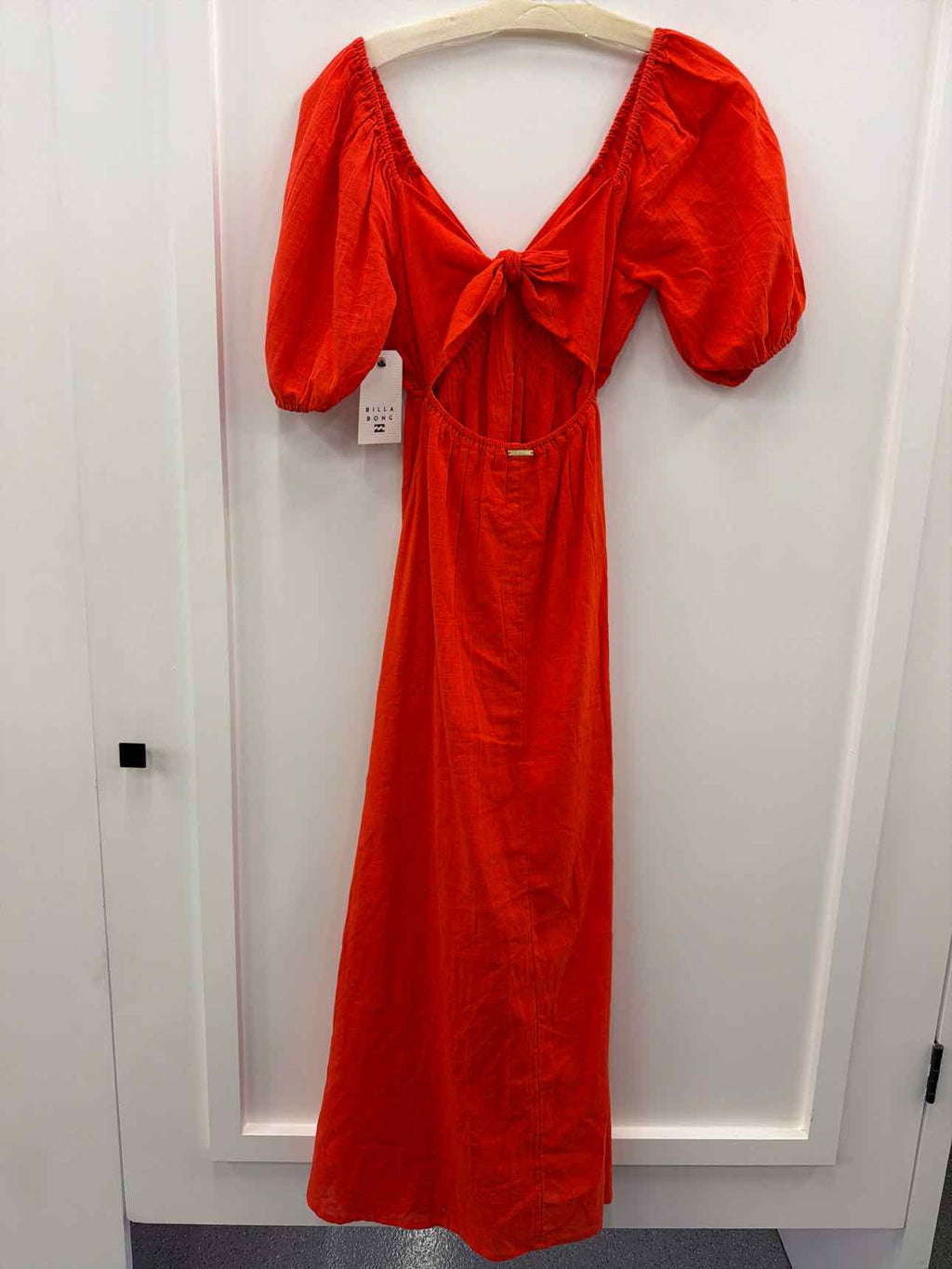 billabong Size S Love Fade Puff-Sleeve Cotton Maxi Dress - Sunset Red NWT