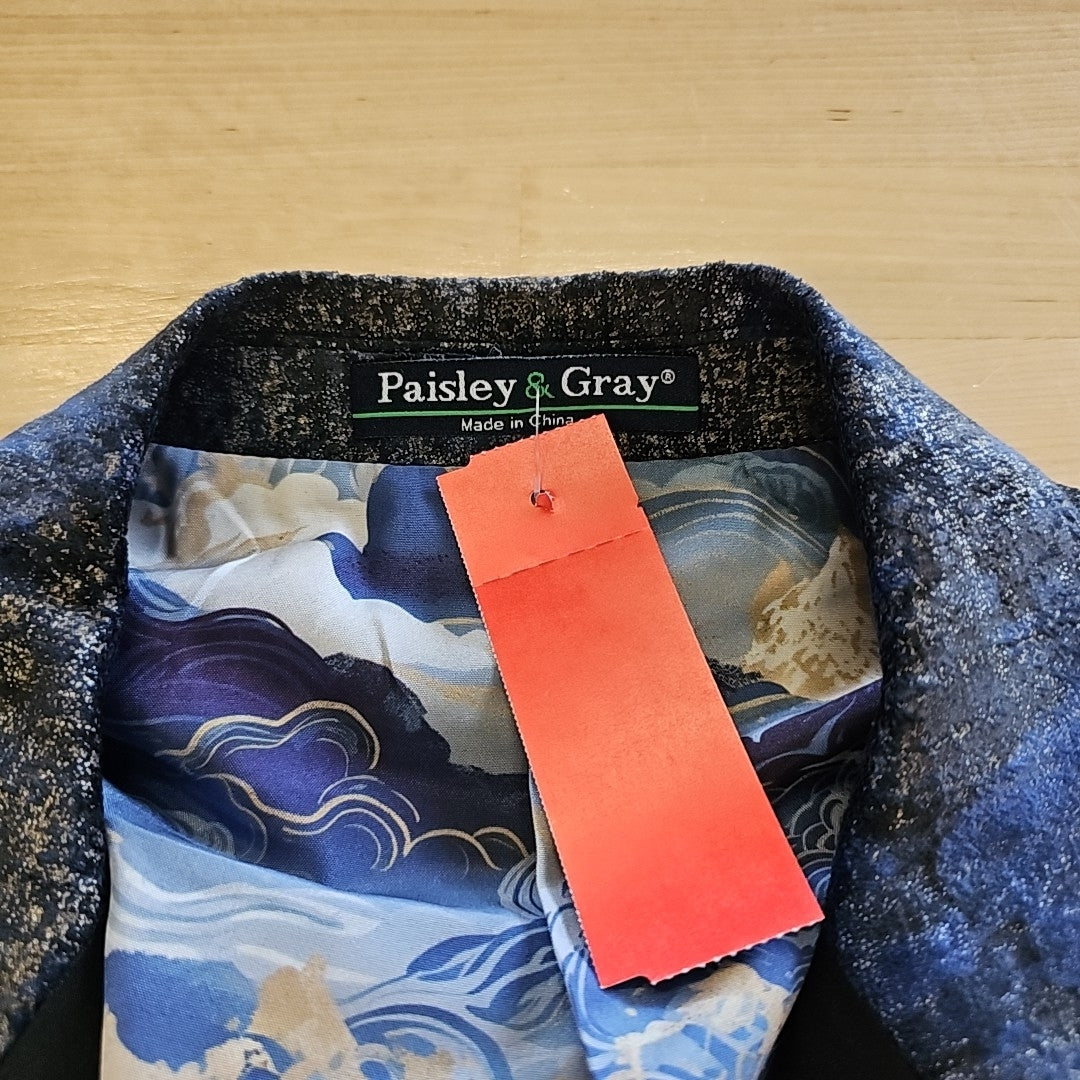 Paisley & Gray Men's Slim-Fit Double-Breasted Tuxedo Jacket - Blue and Gold