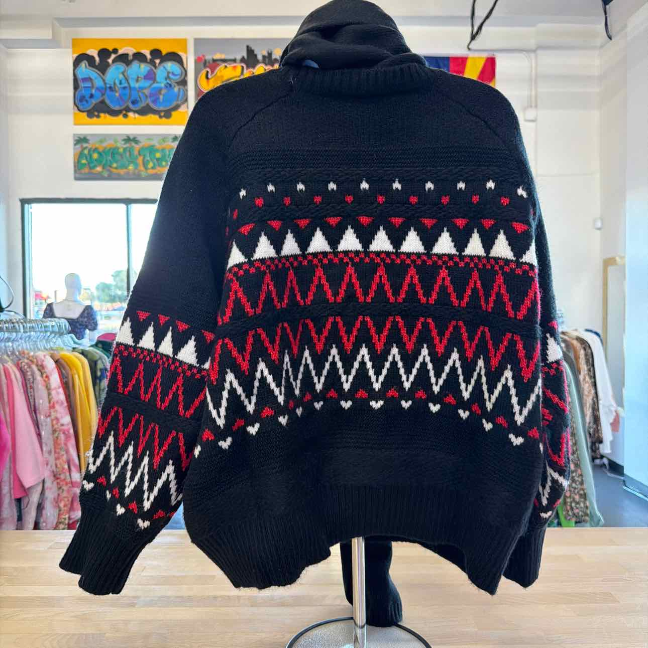 Jones New York Women's Fair Isle Crewneck Sweater & Scarf - Jones Black