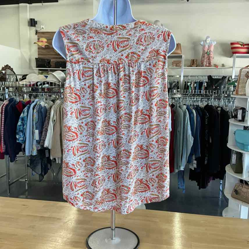 Lucky Brand Size L White Orange Preloved Sleeveless