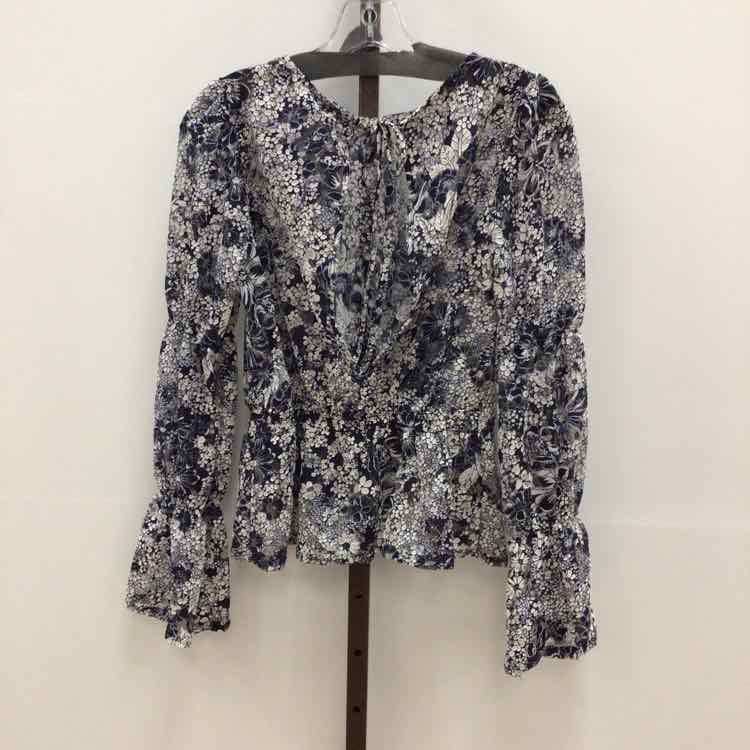 topshop Size 6 Cream & Blue Lace Preloved Blouse LS