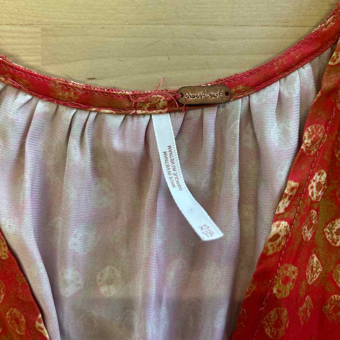 Free People Size XS Orange Preloved Blouse SS