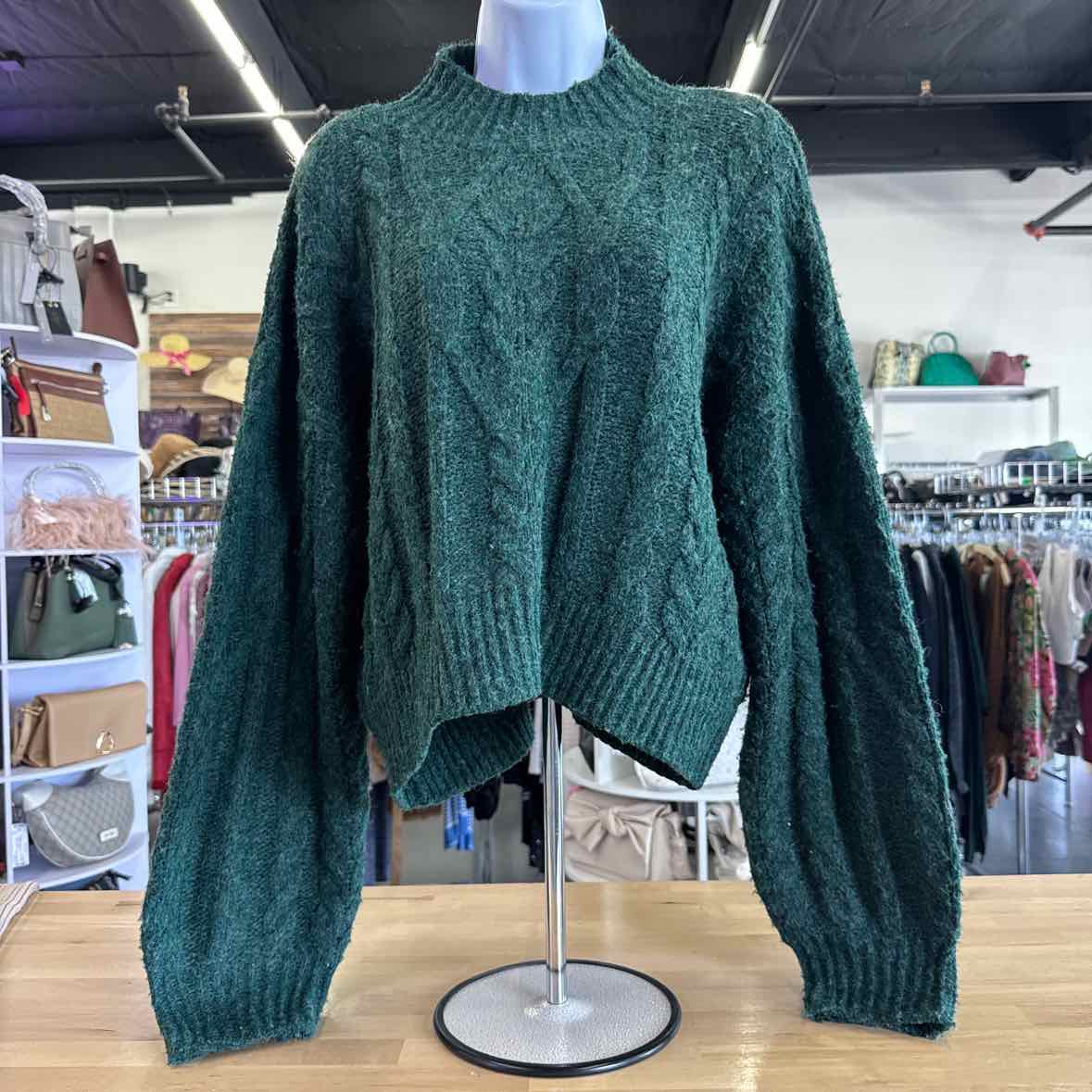 Steve Madden Women's Marcie Cable-Knit Mock-Neck Sweater - Winter Pine