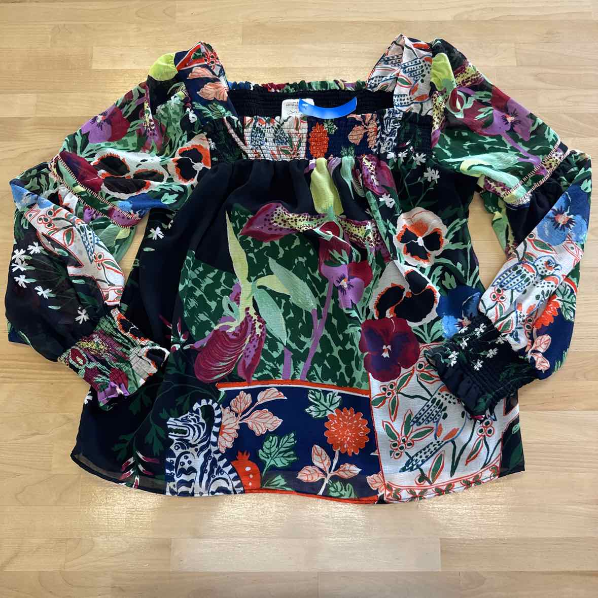 Anthropologie Size M Black, Purple, Orange & Green Boho Blouse NWT