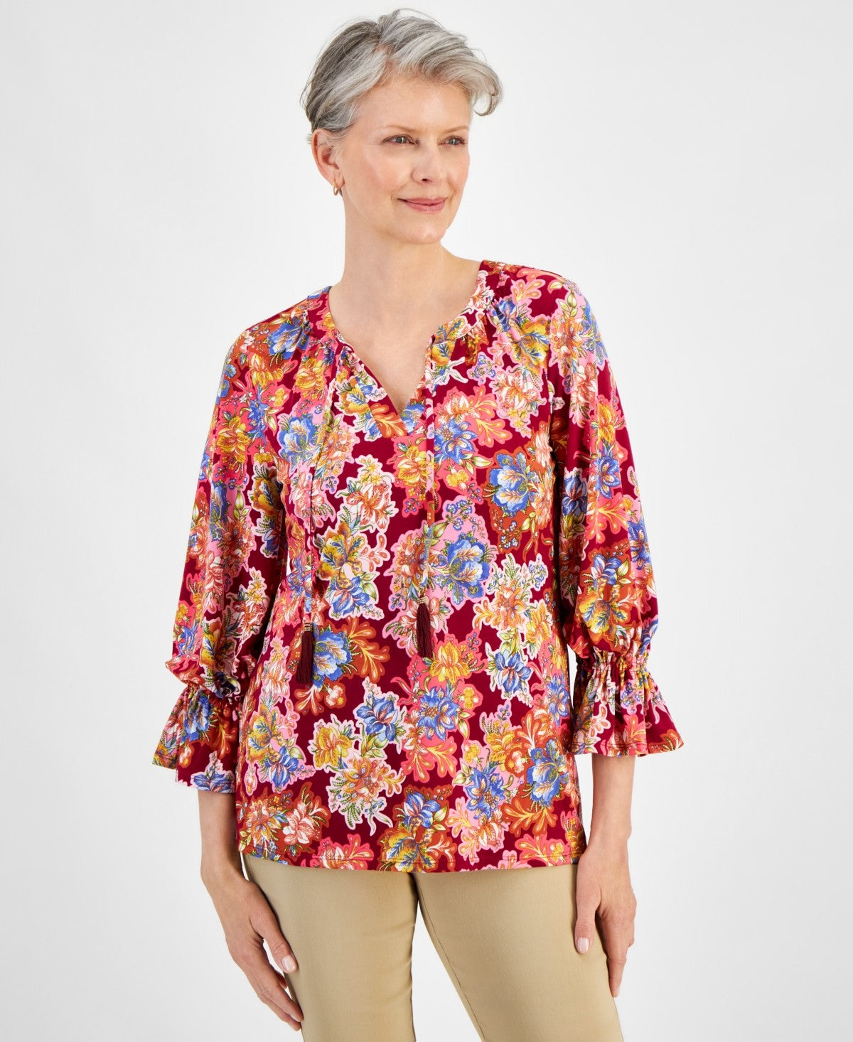 JM Collection Size L Red Blouse
